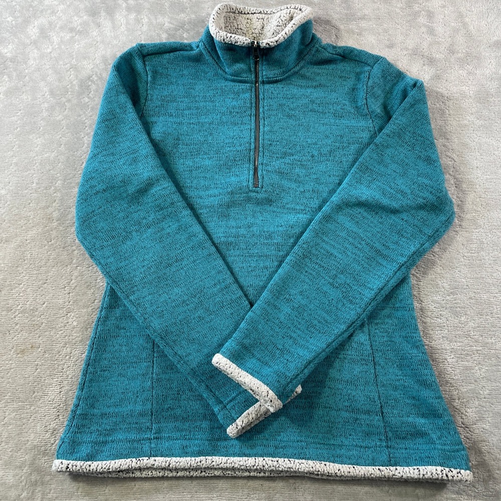KUHL Pullover Sweater Womens Medium Teal Blue Heathered 1/4 Zip Sherpa Lined